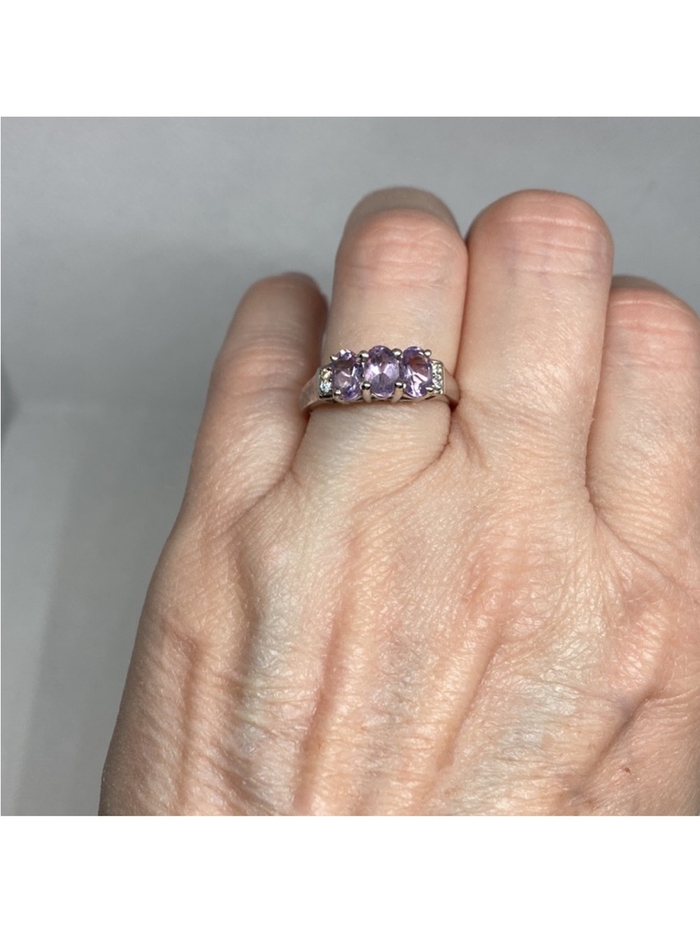 *Rose De Francis Amethyst & Simulated Diamond Platinum Overlay Silver Ring J89